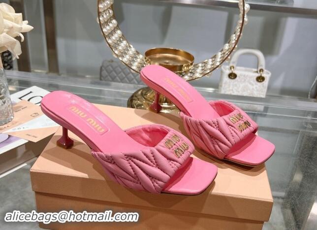 Purchase Miu Miu Matelasse Leather Heel Slide Sandals 5.5cm Pink 507064