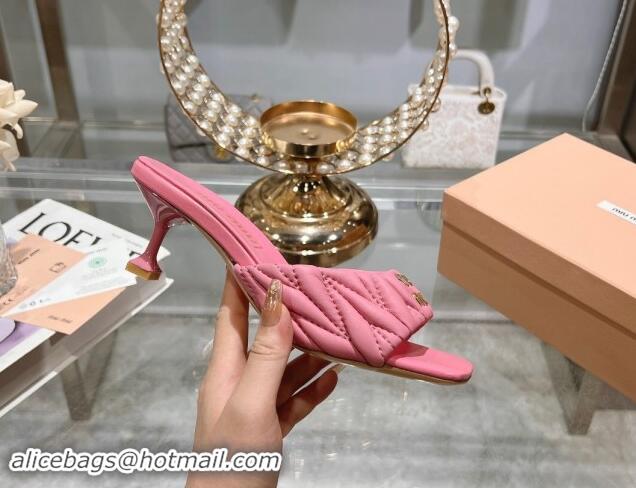 Purchase Miu Miu Matelasse Leather Heel Slide Sandals 5.5cm Pink 507064