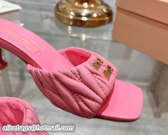 Purchase Miu Miu Matelasse Leather Heel Slide Sandals 5.5cm Pink 507064