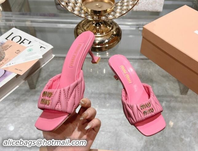 Purchase Miu Miu Matelasse Leather Heel Slide Sandals 5.5cm Pink 507064