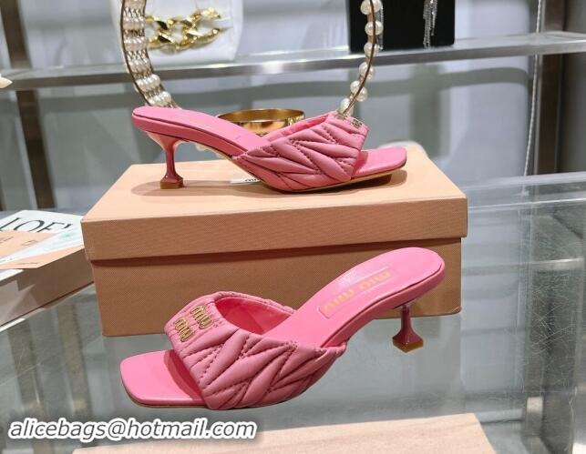 Purchase Miu Miu Matelasse Leather Heel Slide Sandals 5.5cm Pink 507064