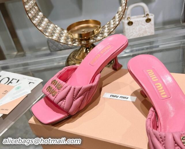 Purchase Miu Miu Matelasse Leather Heel Slide Sandals 5.5cm Pink 507064