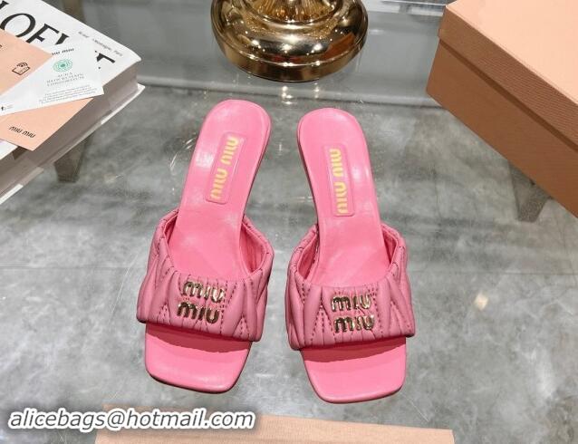 Purchase Miu Miu Matelasse Leather Heel Slide Sandals 5.5cm Pink 507064