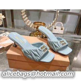 Popular Style Miu Miu Matelasse Leather Heel Slide Sandals 5.5cm Light Blue 507065