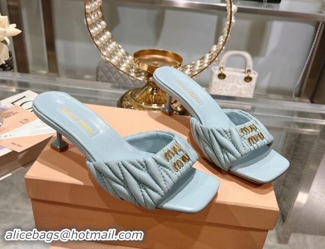 Popular Style Miu Miu Matelasse Leather Heel Slide Sandals 5.5cm Light Blue 507065