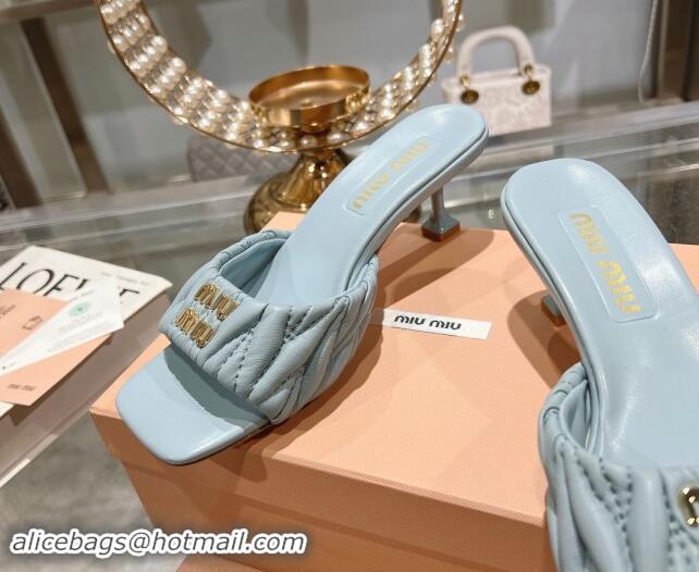 Popular Style Miu Miu Matelasse Leather Heel Slide Sandals 5.5cm Light Blue 507065