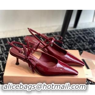 Good Quality Miu Miu Patent Leather Slingback Pumps 5.5cm with Bow Burgundy 507066 