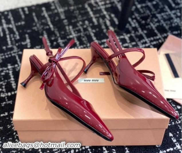 Good Quality Miu Miu Patent Leather Slingback Pumps 5.5cm with Bow Burgundy 507066 