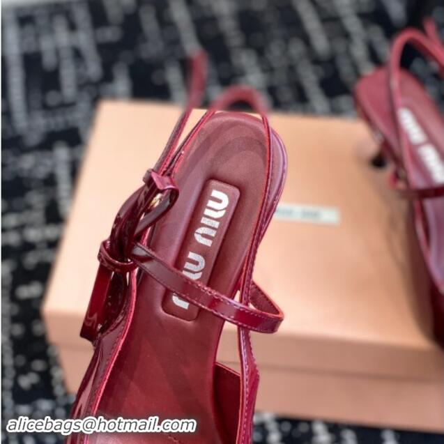 Good Quality Miu Miu Patent Leather Slingback Pumps 5.5cm with Bow Burgundy 507066 