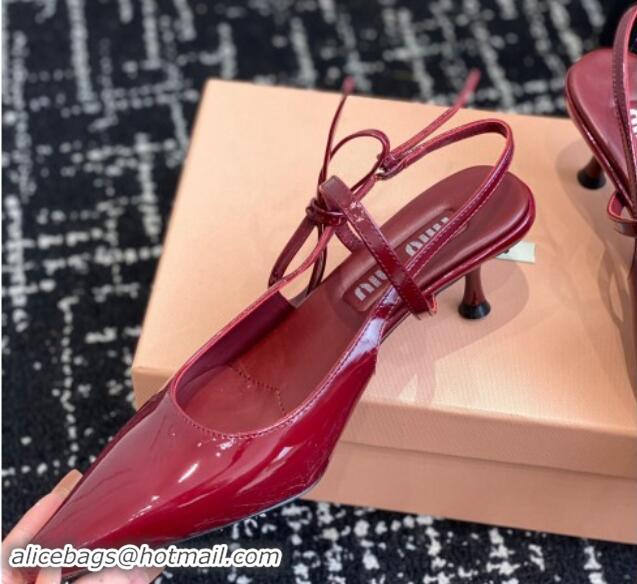 Good Quality Miu Miu Patent Leather Slingback Pumps 5.5cm with Bow Burgundy 507066 