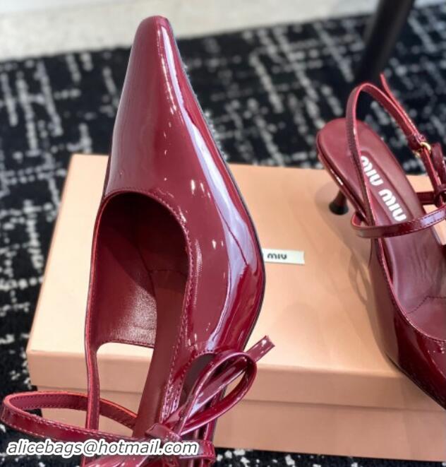 Good Quality Miu Miu Patent Leather Slingback Pumps 5.5cm with Bow Burgundy 507066 