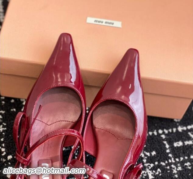 Good Quality Miu Miu Patent Leather Slingback Pumps 5.5cm with Bow Burgundy 507066 