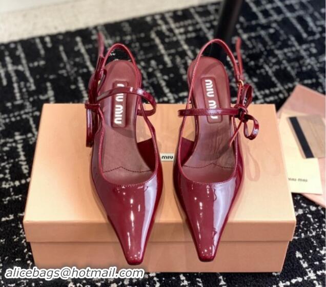 Good Quality Miu Miu Patent Leather Slingback Pumps 5.5cm with Bow Burgundy 507066 