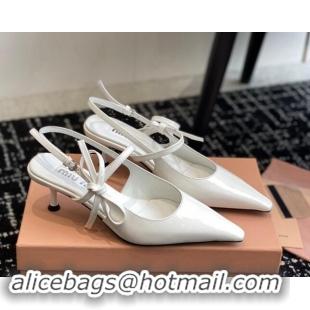 Good Looking Miu Miu Patent Leather Slingback Pumps 5.5cm with Bow White 507067