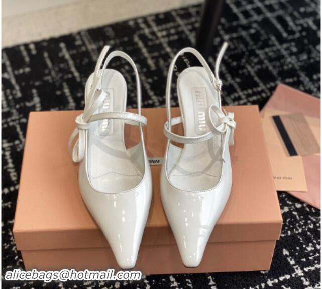 Good Looking Miu Miu Patent Leather Slingback Pumps 5.5cm with Bow White 507067