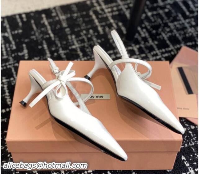 Good Looking Miu Miu Patent Leather Slingback Pumps 5.5cm with Bow White 507067