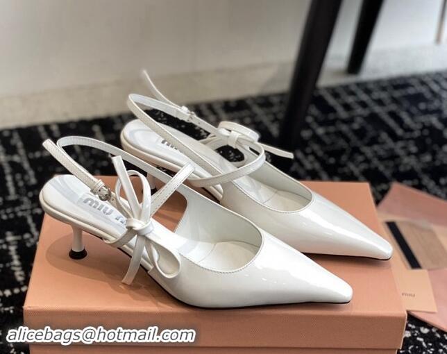 Good Looking Miu Miu Patent Leather Slingback Pumps 5.5cm with Bow White 507067