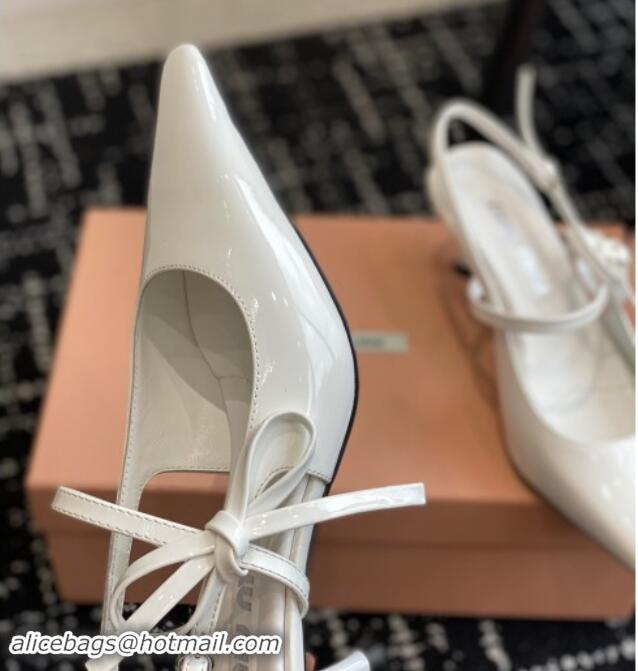 Good Looking Miu Miu Patent Leather Slingback Pumps 5.5cm with Bow White 507067