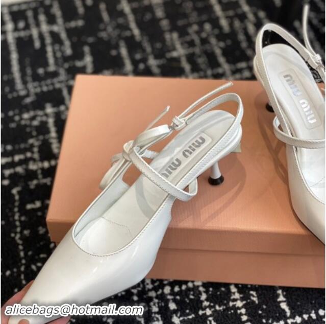 Good Looking Miu Miu Patent Leather Slingback Pumps 5.5cm with Bow White 507067