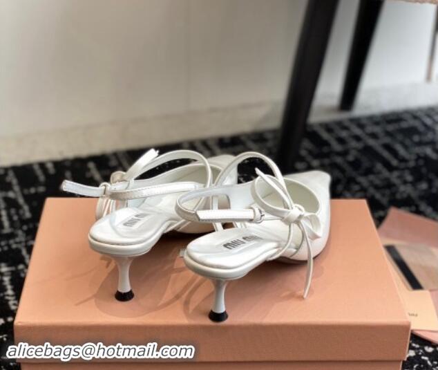 Good Looking Miu Miu Patent Leather Slingback Pumps 5.5cm with Bow White 507067