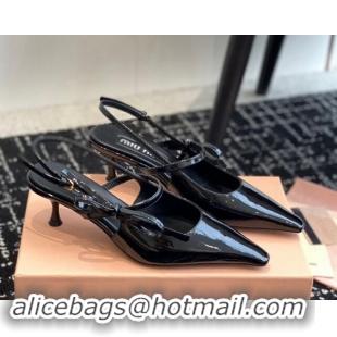 Good Product Miu Miu Patent Leather Slingback Pumps 5.5cm with Bow Black 507068