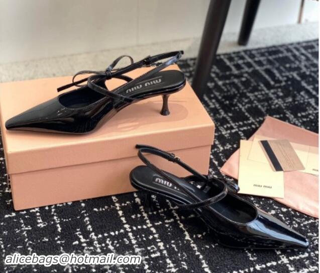 Good Product Miu Miu Patent Leather Slingback Pumps 5.5cm with Bow Black 507068