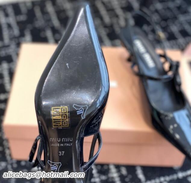 Good Product Miu Miu Patent Leather Slingback Pumps 5.5cm with Bow Black 507068