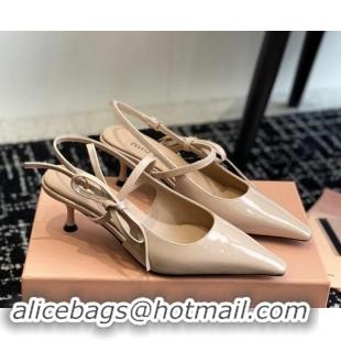 Shop Duplicate Miu Miu Patent Leather Slingback Pumps 5.5cm with Bow Beige 507069 