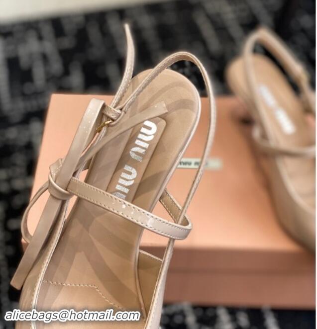 Shop Duplicate Miu Miu Patent Leather Slingback Pumps 5.5cm with Bow Beige 507069 