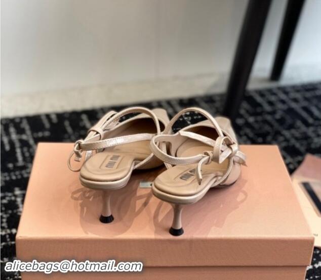 Shop Duplicate Miu Miu Patent Leather Slingback Pumps 5.5cm with Bow Beige 507069 