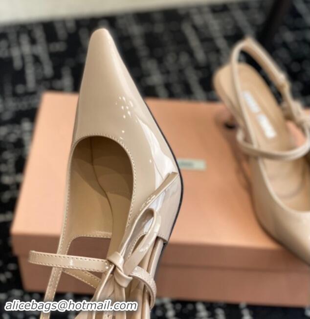 Shop Duplicate Miu Miu Patent Leather Slingback Pumps 5.5cm with Bow Beige 507069 