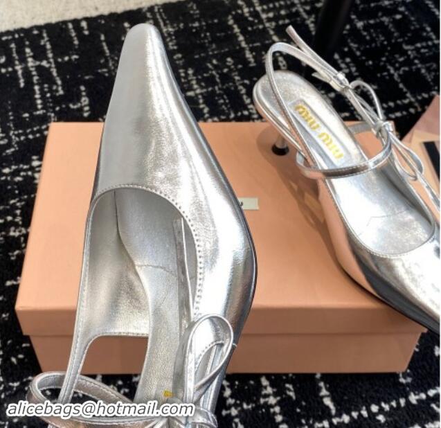 Best Product Miu Miu Patent Leather Slingback Pumps 5.5cm with Bow Silver 507070