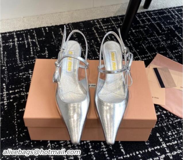 Best Product Miu Miu Patent Leather Slingback Pumps 5.5cm with Bow Silver 507070