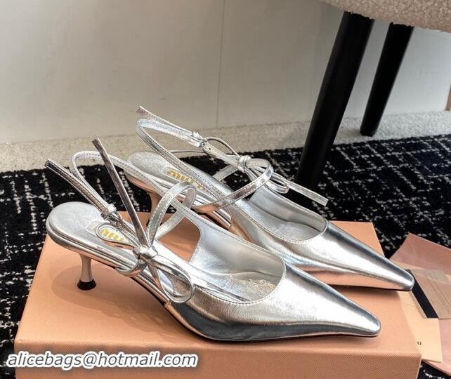 Best Product Miu Miu Patent Leather Slingback Pumps 5.5cm with Bow Silver 507070