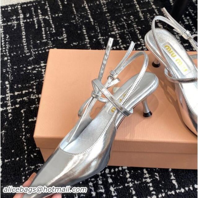 Best Product Miu Miu Patent Leather Slingback Pumps 5.5cm with Bow Silver 507070