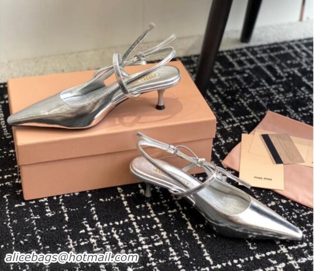 Best Product Miu Miu Patent Leather Slingback Pumps 5.5cm with Bow Silver 507070