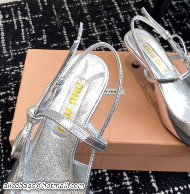 Best Product Miu Miu Patent Leather Slingback Pumps 5.5cm with Bow Silver 507070