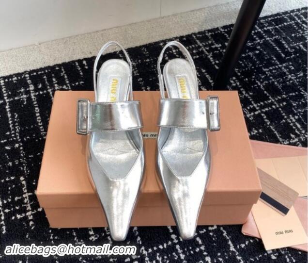 Expensive Miu Miu Patent Leather Slingback Pumps 5.5cm with Buckle Silver 507071