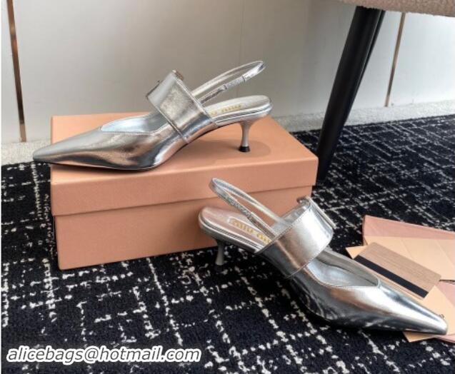 Expensive Miu Miu Patent Leather Slingback Pumps 5.5cm with Buckle Silver 507071