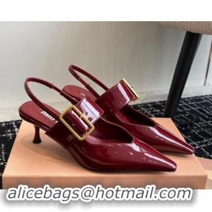 Most Popular Miu Miu Patent Leather Slingback Pumps 5.5cm with Buckle Burgundy 507072