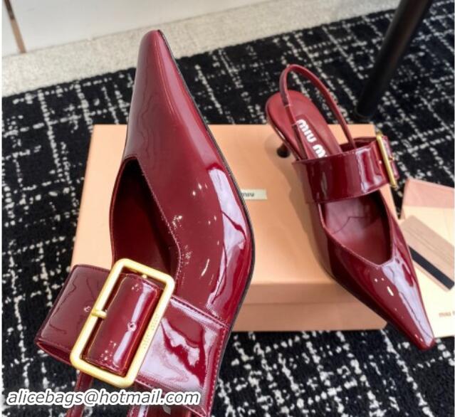 Most Popular Miu Miu Patent Leather Slingback Pumps 5.5cm with Buckle Burgundy 507072