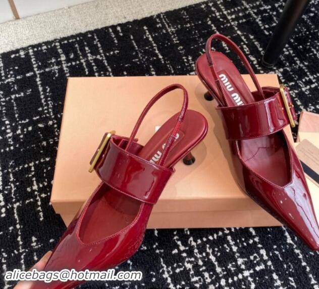 Most Popular Miu Miu Patent Leather Slingback Pumps 5.5cm with Buckle Burgundy 507072