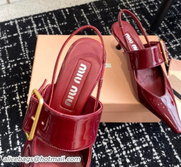 Most Popular Miu Miu Patent Leather Slingback Pumps 5.5cm with Buckle Burgundy 507072