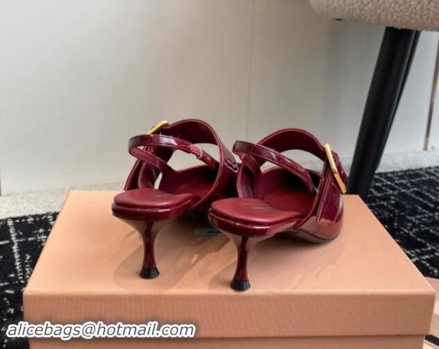 Most Popular Miu Miu Patent Leather Slingback Pumps 5.5cm with Buckle Burgundy 507072