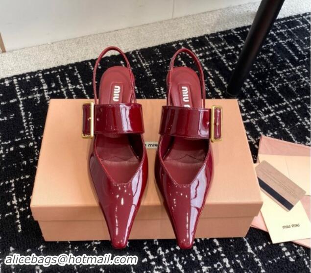 Most Popular Miu Miu Patent Leather Slingback Pumps 5.5cm with Buckle Burgundy 507072