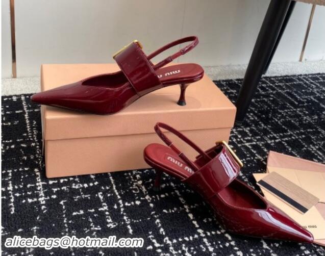 Most Popular Miu Miu Patent Leather Slingback Pumps 5.5cm with Buckle Burgundy 507072