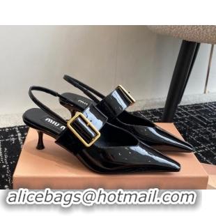 Top Design Miu Miu Patent Leather Slingback Pumps 5.5cm with Buckle Black 507073