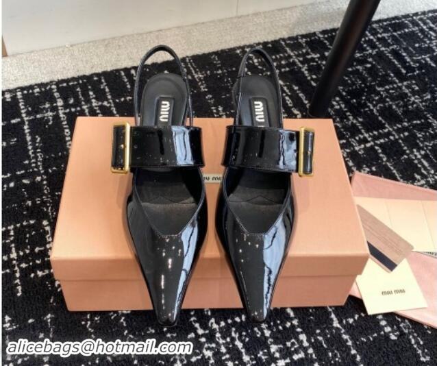 Top Design Miu Miu Patent Leather Slingback Pumps 5.5cm with Buckle Black 507073