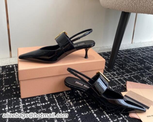 Top Design Miu Miu Patent Leather Slingback Pumps 5.5cm with Buckle Black 507073