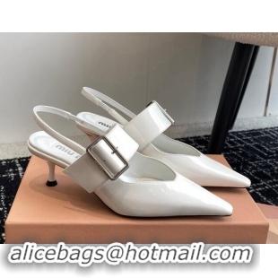 Discount Miu Miu Patent Leather Slingback Pumps 5.5cm with Buckle White 507074